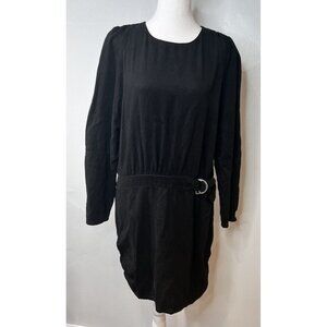 ZARA Black Mini Dress Womens Size XL Rouching Long Sleeve Belted Goth Witchy
